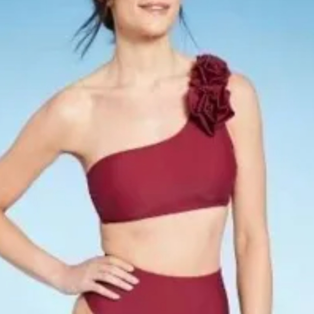 Set-One-Shoulder Burgundy High Waist High Leg Bikini